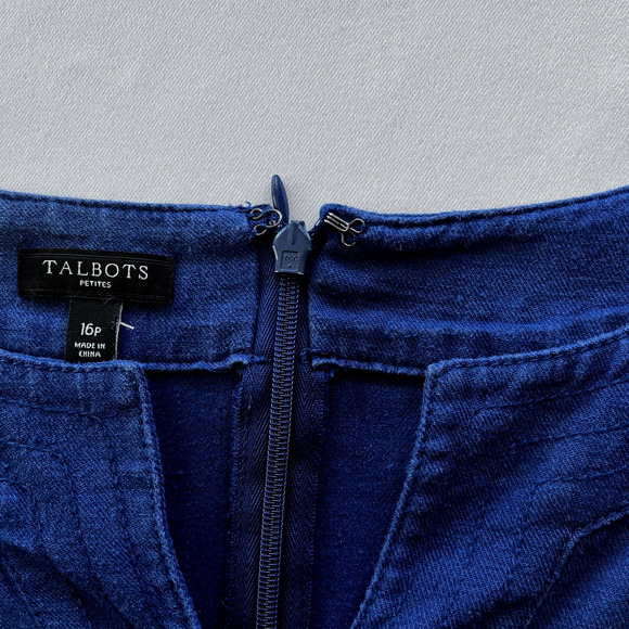 Talbots Womens Dress Size 16P  Linen Blue Knee Length Pockets V Neck Lagenlook - Picture 11 of 16